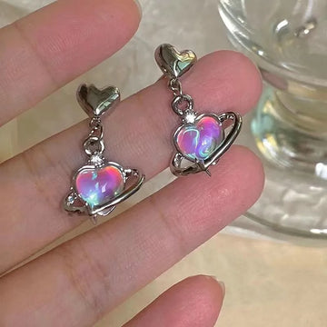 DAIIIBABYYY  -  Korean Fashion Rhinestone Planet Heart Drop Earring Y2K Sweet Cool Girls Fantasy Color Earrings Women Jewelry Party Gifts